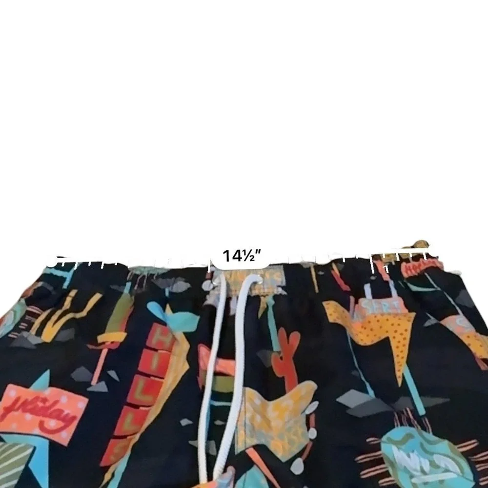 J.Crew Mens Swim Trunks Small Black Retro Neon Sign Print 6